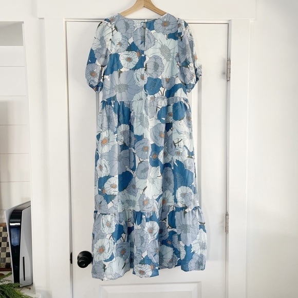 Loft Puff Sleeve Poppy Print Tiered Midi Dress - S - Picture 3 of 7
